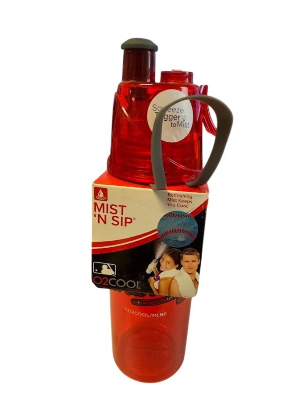 O2Cool Mist N Sip Braves Red Water Bottle 20oz With Trigger Mist Function